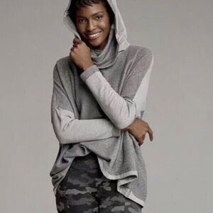 CAbi ATC Cowl Two-Tone Gray Hooded Poncho Top Sweatshirt Oversized Color Blocked